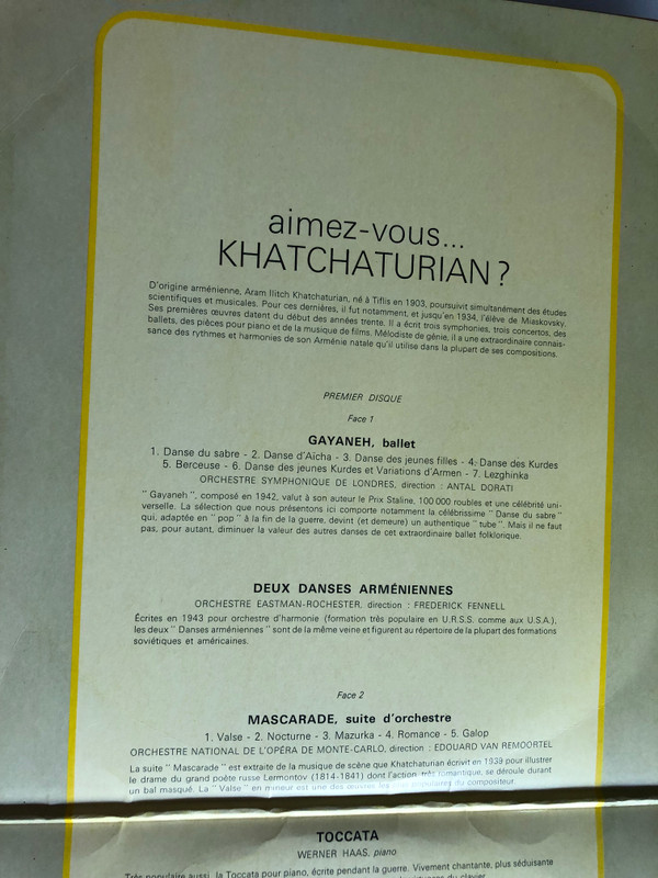 Aimez - Vous...Khatchaturian? / Twin Set / Premier Disque - Gayaneh, La Danse Du Sabre, Deux Danses Armeniennes / Second Disque - Concerto Pour Violon, Adagio De Spartacus Et Phrygie, Danse Des Boucliers / PHILIPS 2x LP STEREO / 6702 016 