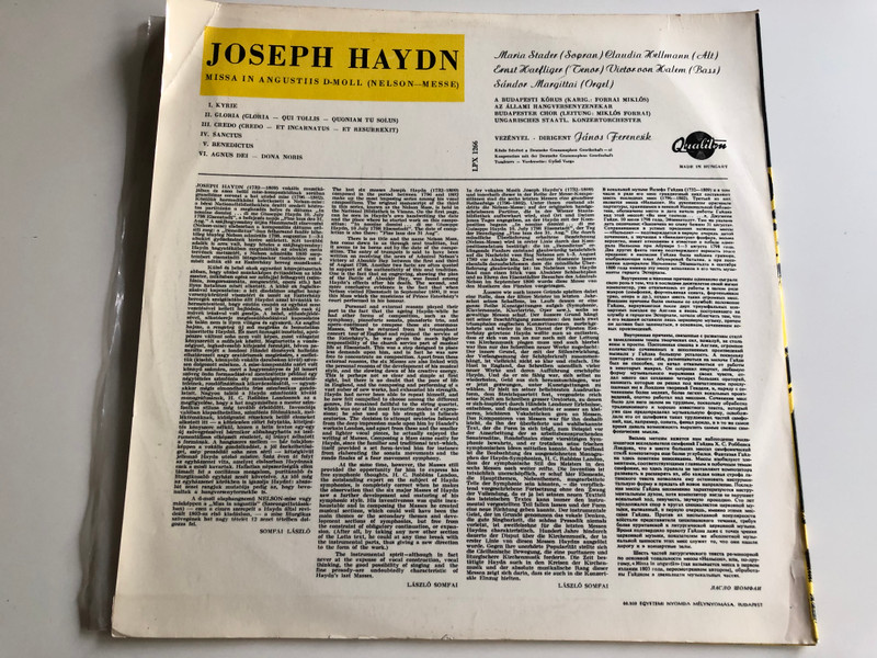 Haydn - Nelson Mise / Missa In Angustiis D-Moll / Maria Stader, Claudia Hellmann, Ernst Haefliger, Victor Von Halem / Vezenyel: Ferencsik Janos / QUALITON LP / LPX 1266