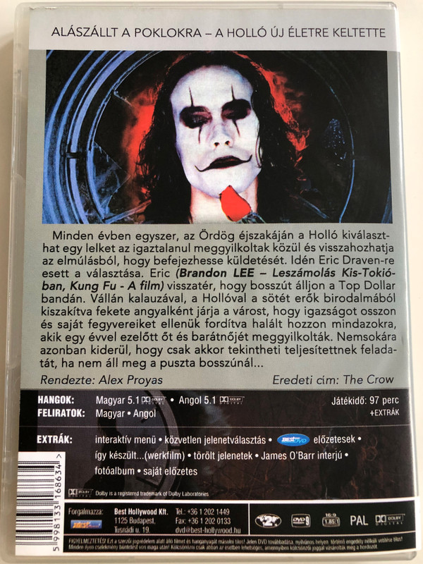 The Crow DVD 1994 A holló / Directed by Alex Proyas / Starring: Brandon Lee, Rochelle Davis, Ernie Hudson, Michael Wincott, Bai Ling (5998133168634)