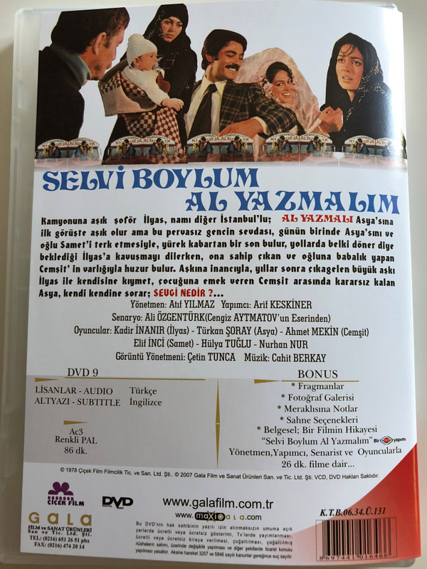 Selvi Boylum Al Yazmalim DVD 1978 The Girl with the Red Scarf / Directed by Atif Yilmaz / Starring: Türkan Şoray, Kadir İnanır, İhsan Yüce, Ahmet Mekin (8697441016466)