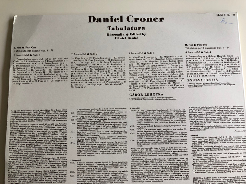 Daniel Croner - Tabulatura / Gábor Lehotka, Zsuzsa Pertis / HUNGAROTON 2x LP STEREO - MONO / SLPX 11820 - 21