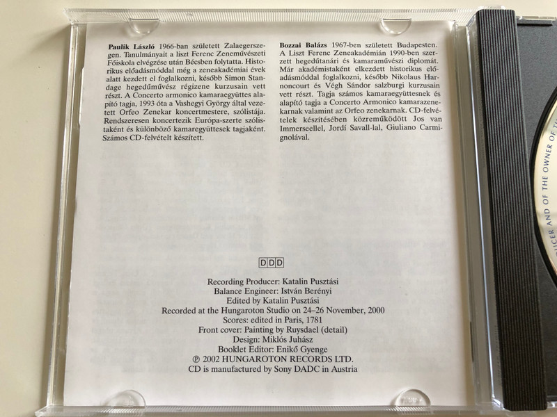 J. F. Edelmann - 4 Quarterts for Keyboard and Strings / Miklós Spányi tangent piano / Erika Petőfi, László Paulik violin / Balázs Bozzai viola / Hungaroton Classic Audio CD 2002 / HCD 31878 (5991813187826)
