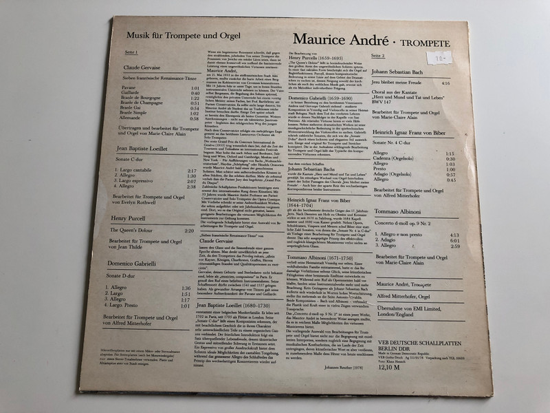 Maurice André ‎– Musik Für Trompete Und Orgel / Trompete / ETERNA LP STEREO / 8 27 052