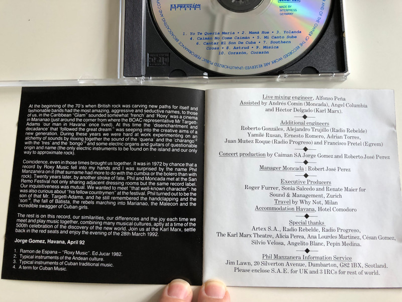  Moncada Manzanera - Live at the Karl Marx theatre, Havana / Audio CD 1992 / Grupo Moncada and Phil Manzanera / bellaphon (4003099884021)