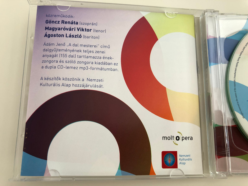 Ádám Jenő - A dal mesterei I-III. kötet / Oktatási segédanyag / Ének-Zongora / Göncz Renáta soprano, Magyaróvári Viktor tenor, Ágoston László baritone / 2x Audio CD 2012 / Musical Class aid for teaching singing and piano in Hungarian (ÁdámJenő1-3CD)