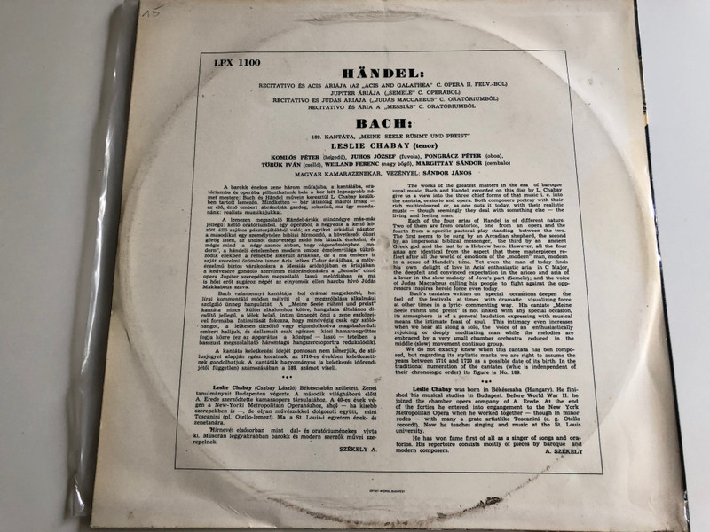 Handel - Arias / Bach - Cantate No. 189 / Leslie Chabay / QUALITON LP / LPX 1100