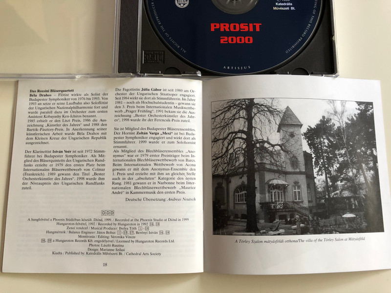 Prosit 2000! / Rossini, Schubert, Strauss / Ingrid Kertesi soprano, Tamás Szüle bass, Ilona Prunyi, Jenő Jandó piano / Rossini Wind Quartet / KBT002 / Audio CD 1999 (KBT002)