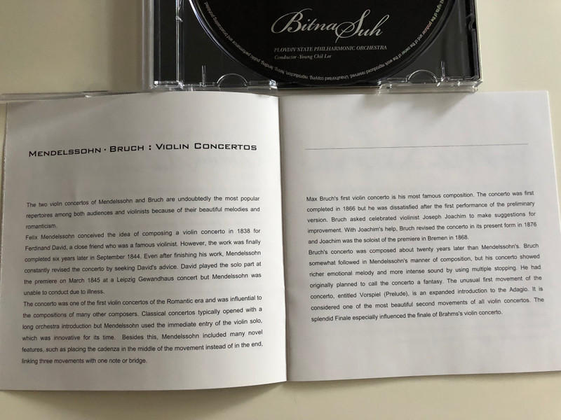 Bitna Suh - Mendelssohn & Bruch Violin Concertos / Plovdiv State Philharmonic Orchestra / Conducted by Young Chil Lee / Audio CD 2009 / FID CD 102 (5999883909027)