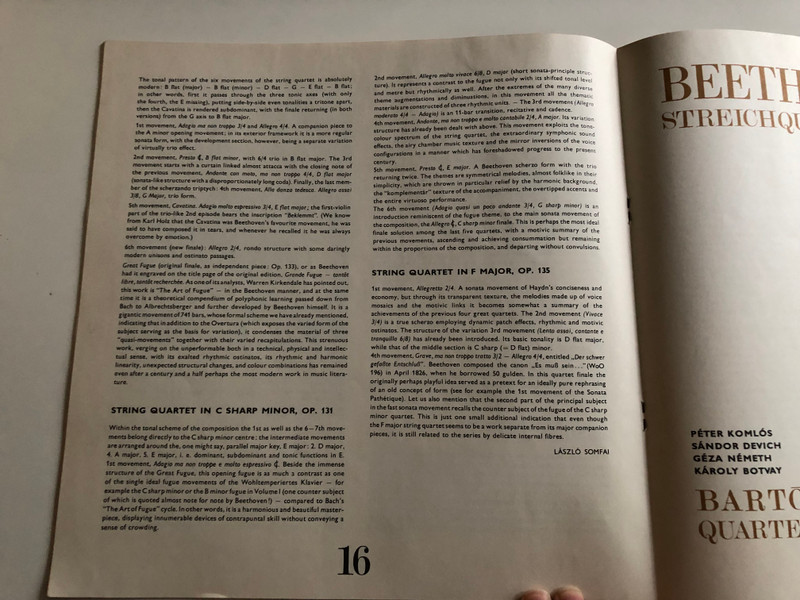 Beethoven - String Quartets 3 / Bartók Quartet ‎/ No. 12 In E Flat Major, Op. 127 / No. 13 In B Flat Major, Op. 130 / No. 14 In C Sharp Minor, Op. 131 / HUNGAROTON 4X LP STEREO - MONO / SLPX 11673 - 76