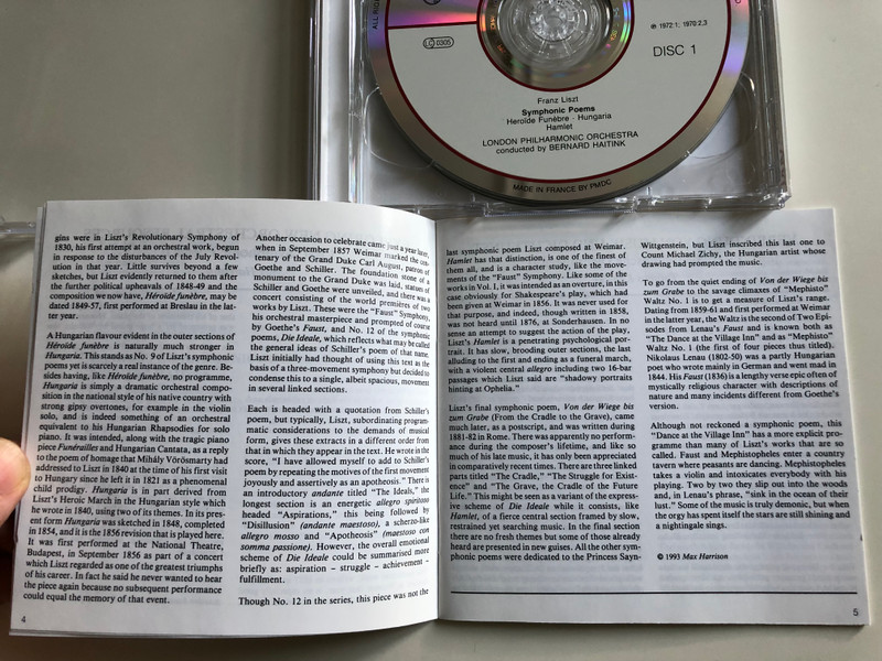 Liszt - Complete Tone Poems Volume 2 - including Mephisto Waltz No. 1, Hungaria, Hamlet / London Philharmonic Orchestra / Conducted by Bernard Haitink / Philips Classics 2 CD 1993 / 438 754-2 (028943875424)