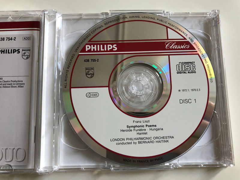 Liszt - Complete Tone Poems Volume 2 - including Mephisto Waltz No. 1, Hungaria, Hamlet / London Philharmonic Orchestra / Conducted by Bernard Haitink / Philips Classics 2 CD 1993 / 438 754-2 (028943875424)