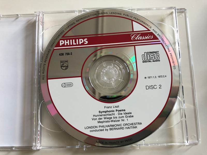 Liszt - Complete Tone Poems Volume 2 - including Mephisto Waltz No. 1, Hungaria, Hamlet / London Philharmonic Orchestra / Conducted by Bernard Haitink / Philips Classics 2 CD 1993 / 438 754-2 (028943875424)