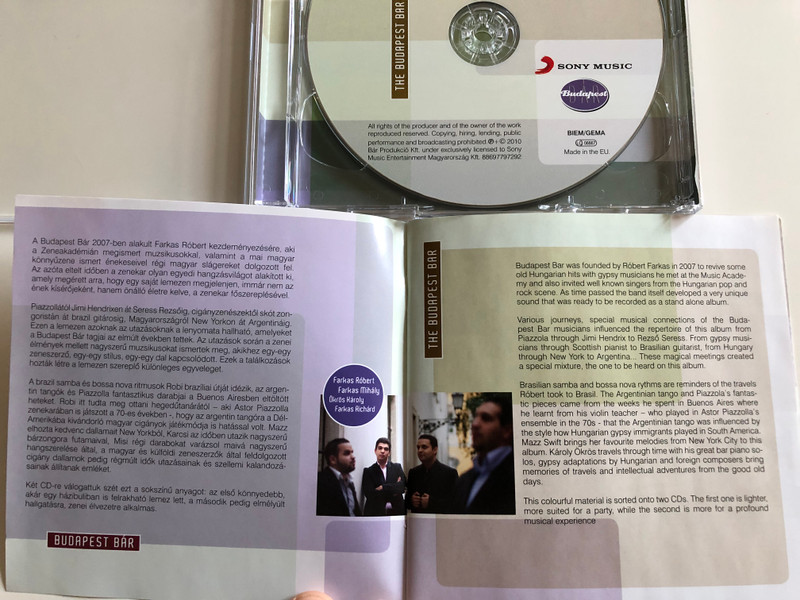 Budapest Bár - Zene / Music / Farkas Róbert, Farkas Mihály, Ökrös Károly, Farkas Richárd / Featuring: Mazz Swift, Brian Kellock, Joao Egashira, Frenk / 2x Audio CD 2010 (886977972928)