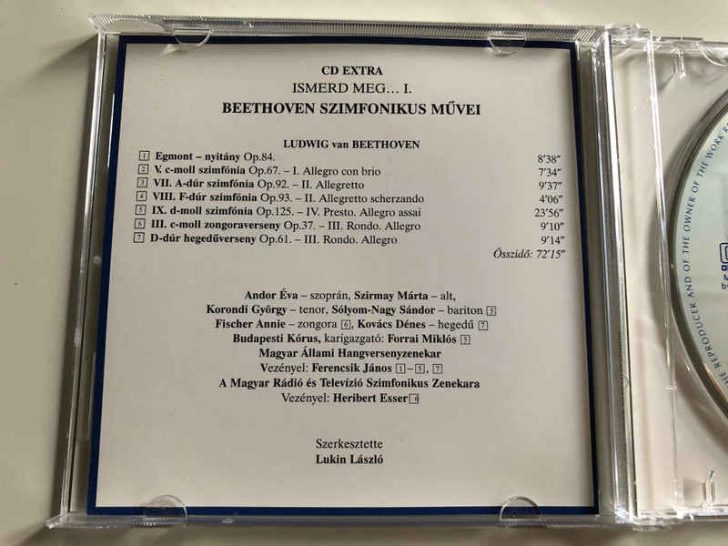 Ismerd meg... Beethoven szimfonikus zenéjét / Egmont - nyitány, V., VII, VIII., IX. szimfónia, c-moll zongoraverseny, Hegedűverseny / Hungaroton Classic Audio CD 2001 / HCD 32048 (5991813204820)