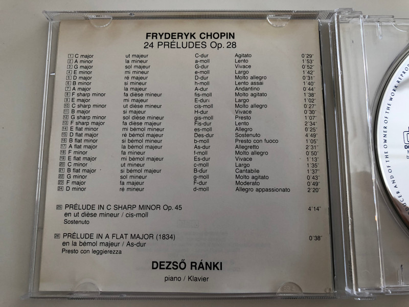 Chopin - 24 préludes Op. 28, Prélude in C sharp minor Op. 45, Prélude in A flat major (1834) / Dezső Ránki piano / Hungaroton Classic Audio CD 1996 / HCD 12316 (5991811231620)