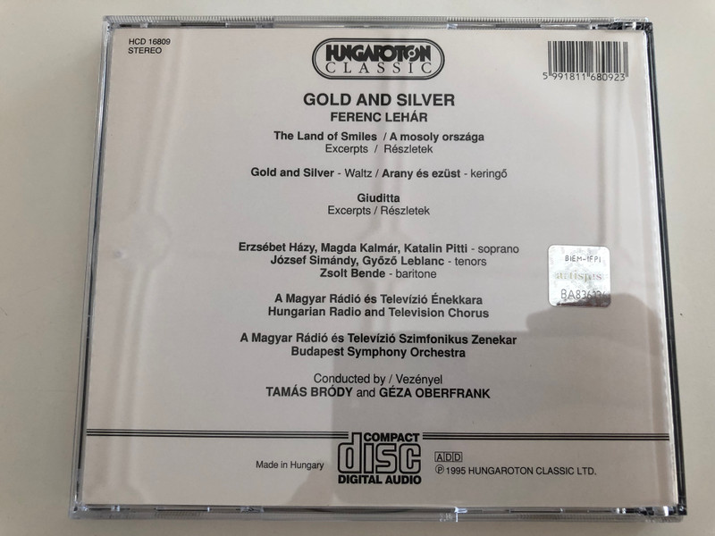 Ferenc Lehár - Gold and Silver / The Land of Smiles excerpts / Gold and Silver - waltz, Arany és ezüst-keringő Giuditta excerpts / Hungaroton Classic Audio CD 1995 / HCD 16809 (5991811680923)