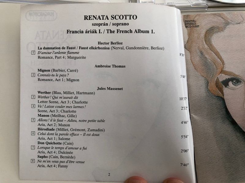 Renata Scotto - The French Album 1 / Berlioz, Thomas Massenet, Bizet Offenbach / Budapest Symphony Orchestra / Conducted by Charles Rosekrans / Hungaroton Classic Audio CD 2002 / HCD 31037 (5991813103727)
