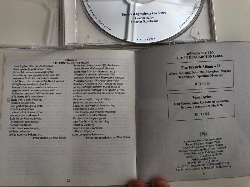 Renata Scotto - The French Album 1 / Berlioz, Thomas Massenet, Bizet Offenbach / Budapest Symphony Orchestra / Conducted by Charles Rosekrans / Hungaroton Classic Audio CD 2002 / HCD 31037 (5991813103727)