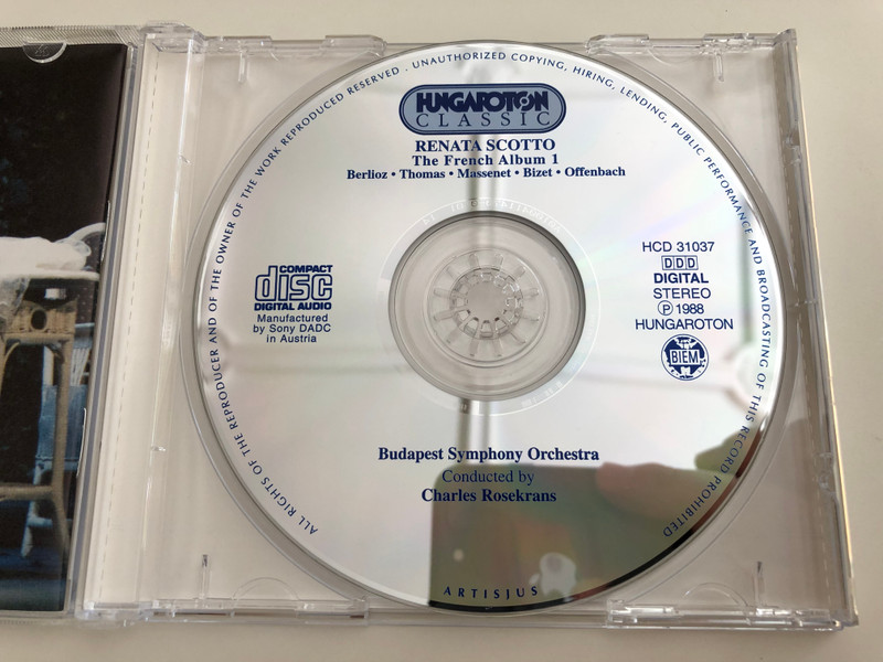 Renata Scotto - The French Album 1 / Berlioz, Thomas Massenet, Bizet Offenbach / Budapest Symphony Orchestra / Conducted by Charles Rosekrans / Hungaroton Classic Audio CD 2002 / HCD 31037 (5991813103727)
