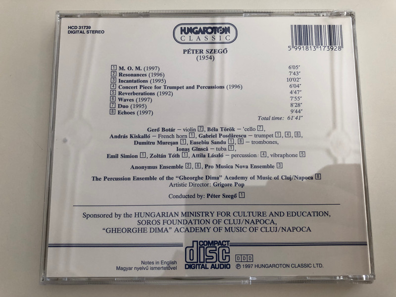 Péter Szegő / M.o.M / Romances, Incantations / Concert Piece for Trumpet and Percussion / Reverberations, Waves, Duo, Echoes / Hungaroton Classic Audio CD 1997 / HCD 31739 (5991813173928)