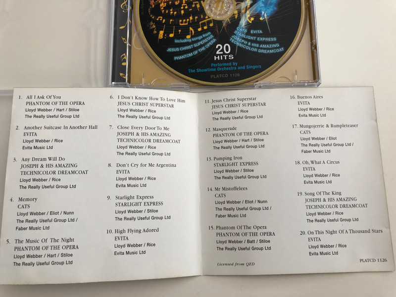 The Magic of Andrew Lloyd Webber - 20 HITS Performed by The Showtime Orchestra and Singers / including songs from: Jesus Christ Superstar, Phantom of the Opera, Cats, Evita / Audio CD / PLATCD 1126 (5014293112628)