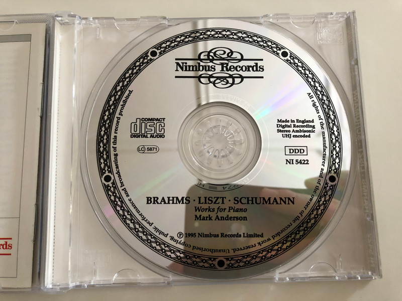 Mark Anderson - Brahms Sonata No. 3 / Liszt Dante Sonata, Schumann Toccata, Op. 7 / Nimbus Records Audio CD 1995 / NI5422 (083603542221)