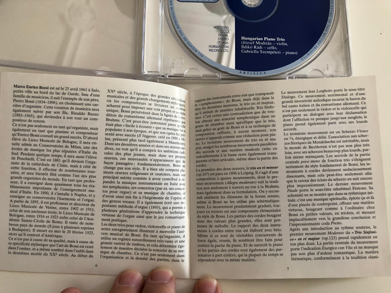 M. Enrico Bossi - Trio Op. 107, Trio sinfonico Op. 123 / Hungarian Piano Trio / József Modrián violin, Ildikó Rádi cello, Gabriella Szentpéteri piano / Hungaroton Classic Audio CD 2005 / HCD 32293 (5991813229328)