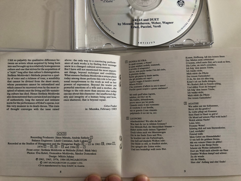 Stefánia Moldován soprano / Great Hungarian Voices / Mozart, Beethoven, Weber, Wagner, Erkel, Puccini, Verdi / Hungaroton Classic Audio CD 1997 / HCD 31769 (5991813167729)