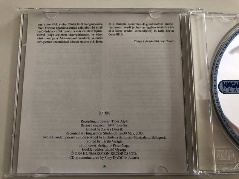Adriano Banchieri - Sinfonie Ecclesiastiche / Ars Renata / Soma Dinyés organ, László Virágh artistic director / Hungaroton Classic Audio CD 2004 / HCD 32194 (5991813219428)