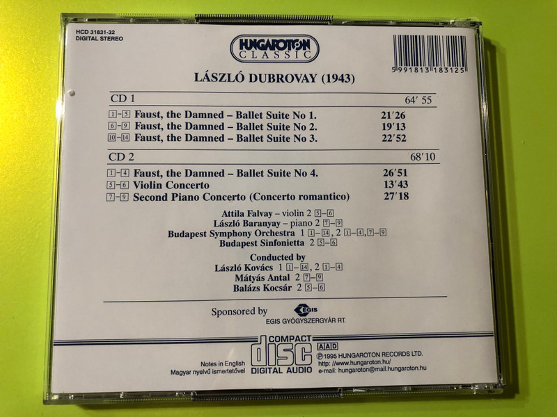 László Dubrovay - Faust, the damned / Four ballet suites / Violin Concerto, Piano Concerto No. 2 / 2CD / Hungaroton Classic Audio CD 1995 / HCD 31831-32 (5991813183125)