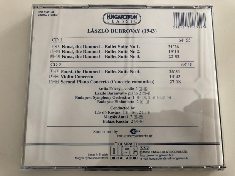 Dubrovay - Faust, the damned / Four ballet suites / Violin Concerto, Piano Concerto No. 2 / 2CD / Hungaroton Classic Audio CD 1995 / HCD 31831-32 (5991813183125)
