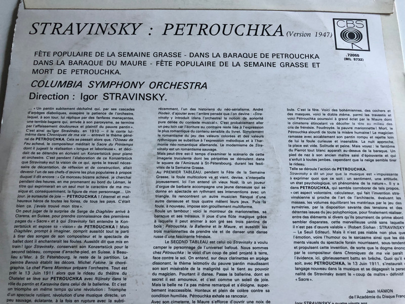 Stravinsky - Petrouchka / Columbia Symphony Orchestra / Conducted: Igor Stravinsky / Version 1947 / CBS LP / 72055