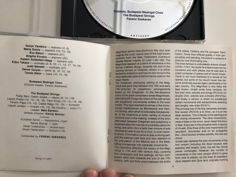 Magnificat / Vivaldi, Albinoni, Sammartini, Caldara / Márta Szűcs, Klára Takács, Tamás Bátor, Dénes Gulyás / Budapest MAdrigal Choir - The Budapest Strings / Conducted by Ferenc Szekeres / Hungaroton Classic Audio CD 1994 / HCD 31259 