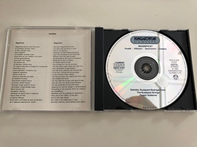 Magnificat / Vivaldi, Albinoni, Sammartini, Caldara / Márta Szűcs, Klára Takács, Tamás Bátor, Dénes Gulyás / Budapest MAdrigal Choir - The Budapest Strings / Conducted by Ferenc Szekeres / Hungaroton Classic Audio CD 1994 / HCD 31259 