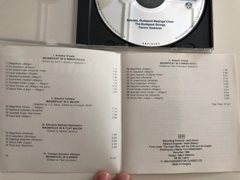 Magnificat / Vivaldi, Albinoni, Sammartini, Caldara / Márta Szűcs, Klára Takács, Tamás Bátor, Dénes Gulyás / Budapest MAdrigal Choir - The Budapest Strings / Conducted by Ferenc Szekeres / Hungaroton Classic Audio CD 1994 / HCD 31259 