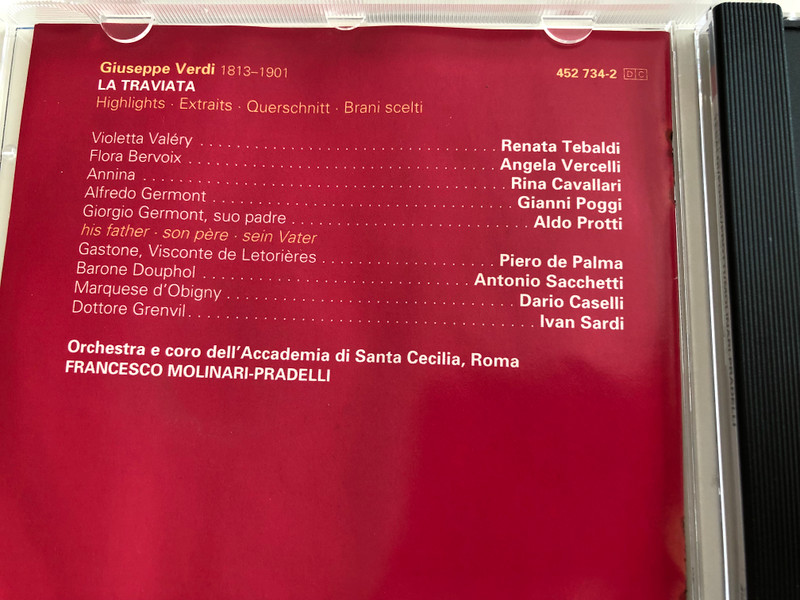 Verdi - La Traviata / Highlights - Extraits - Querschnitt - Brani Scelti / Tebaldi, Poggi, Protti / Accademia Di Santa Cecilia, Roma / Conducted by Francesco Molinari-Pradelli / Decca Audio CD 1997 / 452 734-2 / PY 871 (028945273426)