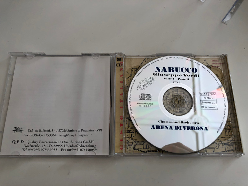 Giuseppe Verdi - Nabucco / Arena di Verona - Festival 1992 / Complete Opera 2 CD / Orchestra and Chorus Arena di Verona / P. Cappuccilli - L. Roark Strummer - M. Senn - N. Todisco, R. Scandiuzzi / Conducted by Anton Guadagno / 2x Audio CD 1996 / GI 078/2 (5030240020624)