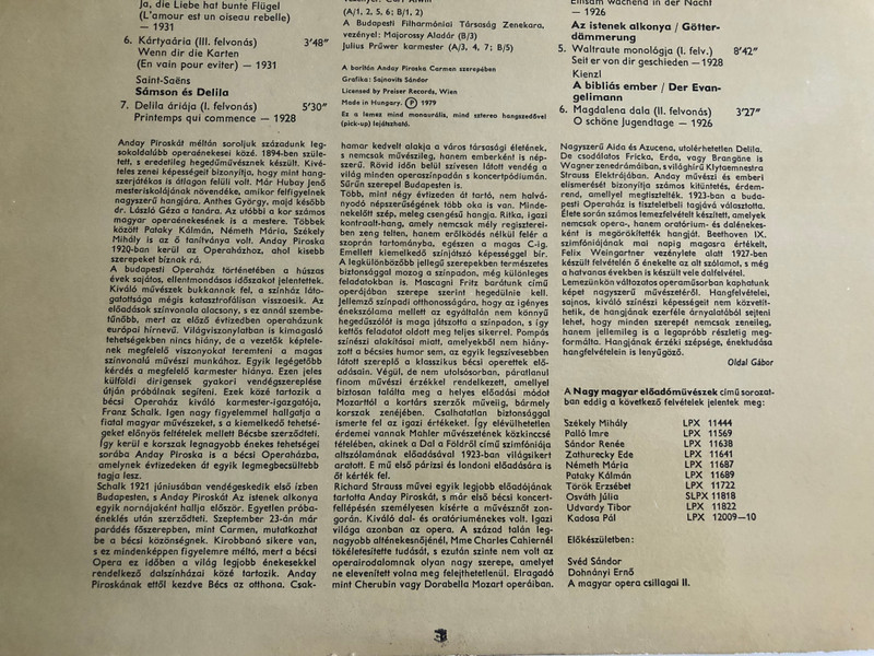 Nagy Magyar Eloadomuveszek / Anday Piroska ‎/ Conducted: Julius Prüwer, Karl Alwin, Majorossy Aladár / HUNGAROTON LP STEREO / LPX 11688