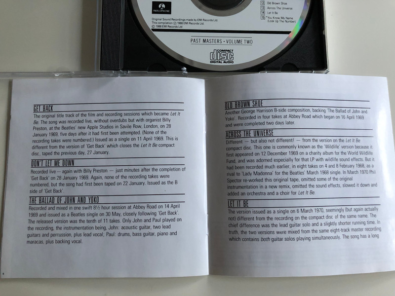 The Beatles - Past Masters - Volume Two / Audio CD 1988 / Emi records / CDP 7900442 / PM 518 (077779004423)
