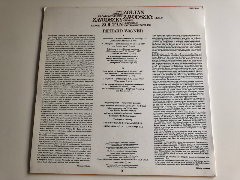 Nagy Magyar Előadóművészek (Great Hungarian Performers) / Tenor: Závodszky Zoltán ‎/ HUNGAROTON LP STEREO / SLPX 12195