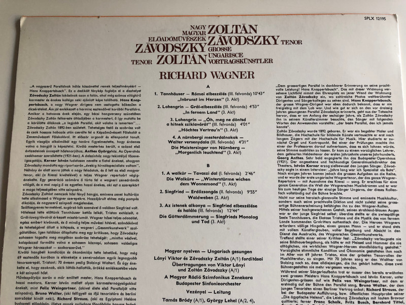 Nagy Magyar Előadóművészek (Great Hungarian Performers) / Tenor: Závodszky Zoltán ‎/ HUNGAROTON LP STEREO / SLPX 12195