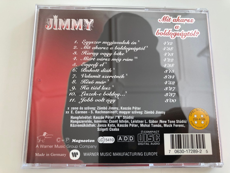Jimmy - Mit akarsz a boldogságtól? / Engedj el, Bukott Diák, Ha tiéd lesz, Jobb volt úgy / Magneoton Audio CD 1996 (706301728925)