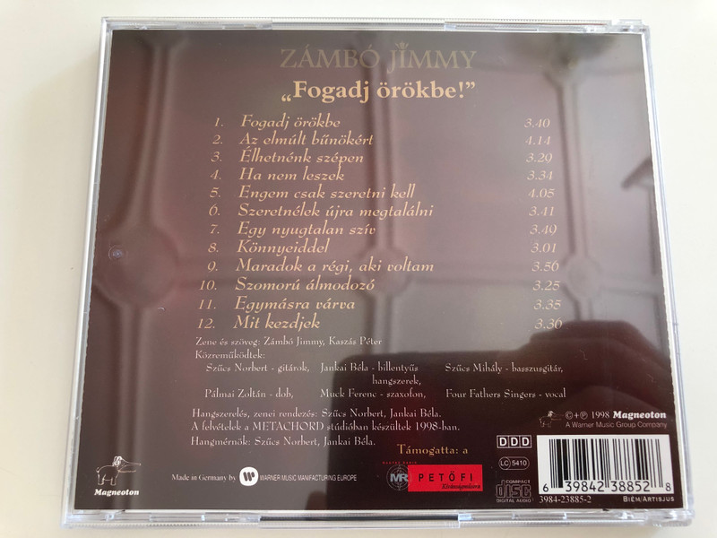 Zámbó Jimmy - "Fogadj örökbe!" / Az elmúlt bűnökért, Ha nem leszek, Könnyeiddel, Egymásra várva / Magneoton Audio CD 1998 (639842388528)