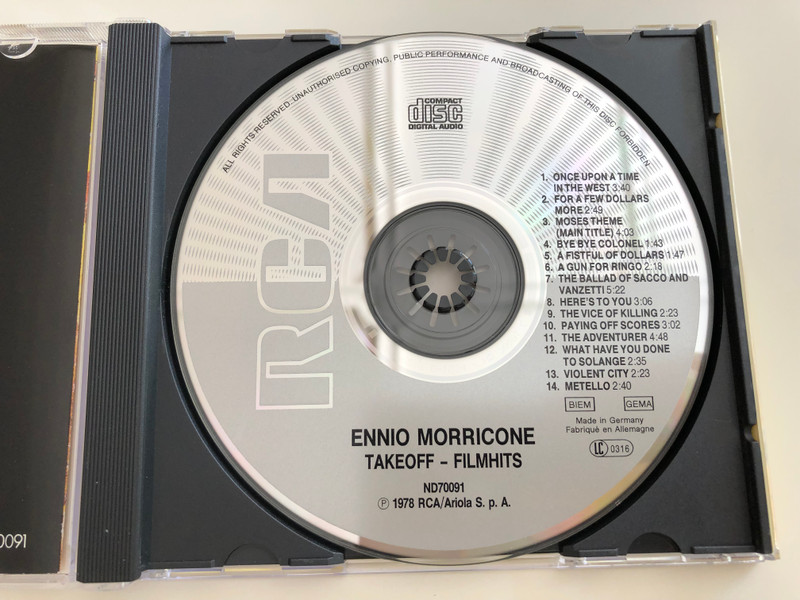 Ennio Morricone Film Hits / Once upon a time in the West, For a few dollars more, Moses theme, The Ballad of Sacco and Vanzetti / Audio CD 1989 / BMG ND 70091 (0035627009129)