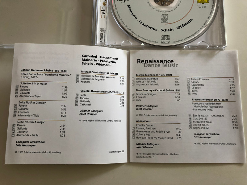 Renaissance Dance Music / Caroubel, Hausmann, Mainerio, Praetorius, Schein, Widmann / Collegium Terpsichore / Ulsamer Collegium / Fritz Neumeyer, Josef Ulsamer / Audio CD 2001 / 469 641-2 (028946964125)