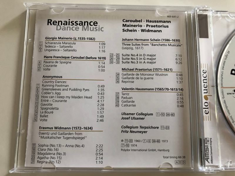 Renaissance Dance Music / Caroubel, Hausmann, Mainerio, Praetorius, Schein, Widmann / Collegium Terpsichore / Ulsamer Collegium / Fritz Neumeyer, Josef Ulsamer / Audio CD 2001 / 469 641-2 (028946964125)