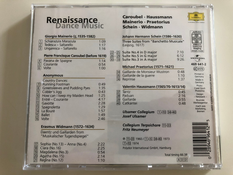 Renaissance Dance Music / Caroubel, Hausmann, Mainerio, Praetorius, Schein, Widmann / Collegium Terpsichore / Ulsamer Collegium / Fritz Neumeyer, Josef Ulsamer / Audio CD 2001 / 469 641-2 (028946964125)