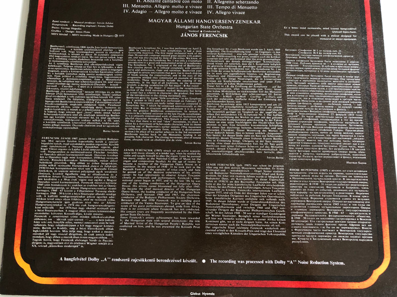 Ludwig van Beethoven - Symphonies Nos. 1. 8 / Hungarian State Orchestra / János Ferencsik / HUNGAROTON LP STEREO - MONO / SLPX 11890