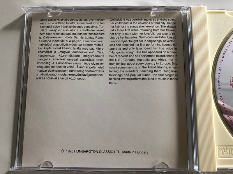  Ottilia Máté - My Home is in Transylvania / Erdélyországban van az én hazám / Hungaroton Classic HCD 10264 / Audio CD 1995 (5991811026424)