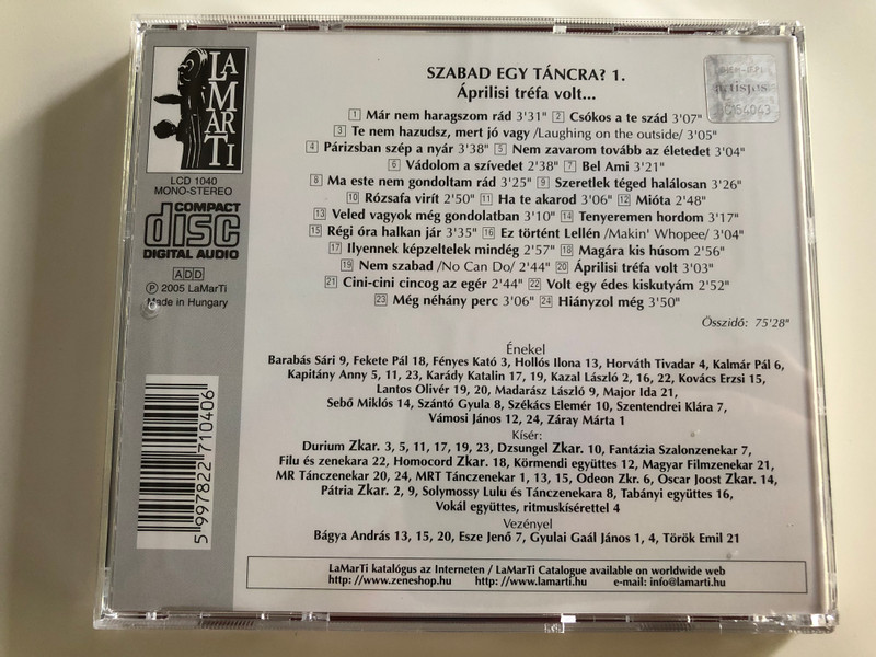 Szabad egy táncra? 1 / Áprilisi tréfa volt... , Ma este nem gondoltam rád, Még néhány perc, Bel Ami / LCD 1040 / Audio CD 2005 (5997822710406)